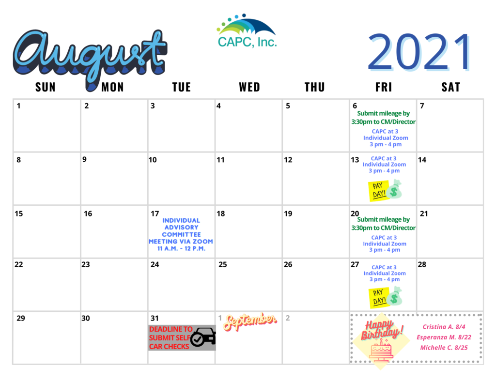 August 2021 CAPC Calendar DSP